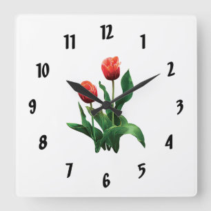 Relógio Quadrado Duas Tulipas Vermelhas
