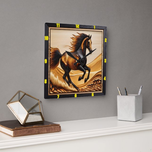 Relógio Quadrado Dune Sprint: Charred Wood Arabian Timepiece Art (Escritório)