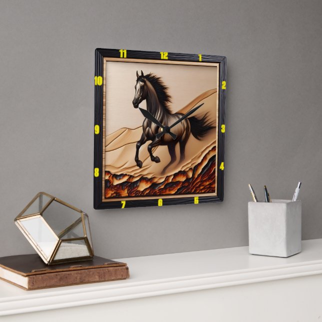 Relógio Quadrado Dune Sprint: Espírito Árabe de Madeira Charred (Escritório)