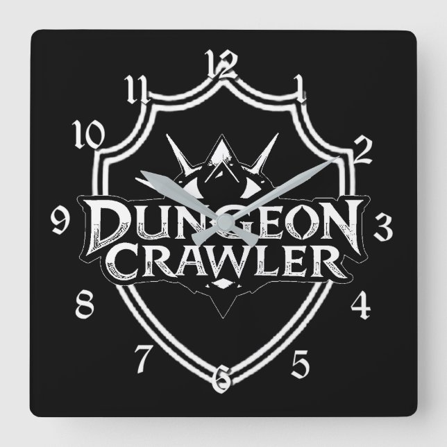 Relógio Quadrado Dungeon Crawler Preto e Branco (Frente)