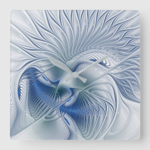 Relógio Quadrado Dynamics Fantasy Abstrato Blue Tones Arte Fractal