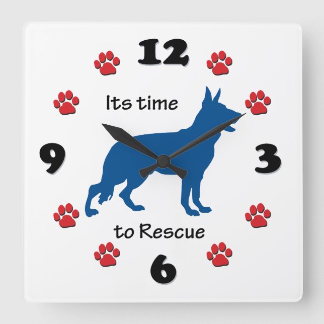 Relógio Quadrado É hora de resgatar German shepherd (Frente)