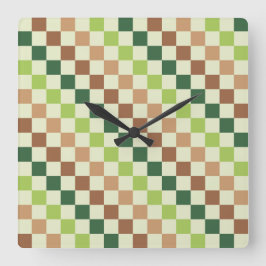 Relógio Quadrado Earthy rainbow diagonal checkerboard pattern