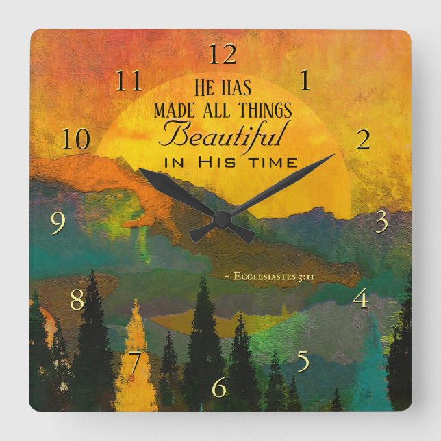 Relógio Quadrado Eclesiastes 3:11 Ele fez todas as coisas lindas (Frente)