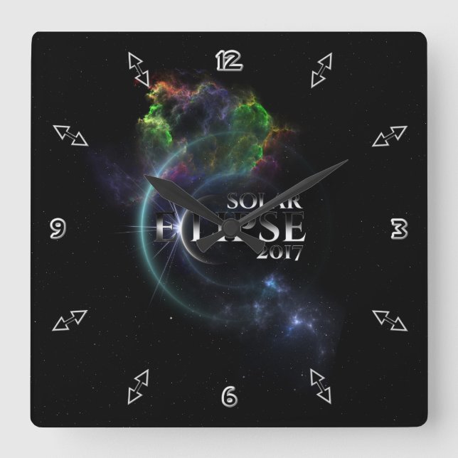 Relógio Quadrado Eclipse Solar 2017 (Frente)