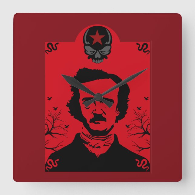 Relógio Quadrado Edgar Allan Poe Black Raven (Frente)