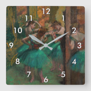 Relógio Quadrado Edgar Degas - Dançarinas, Rosa e Verde