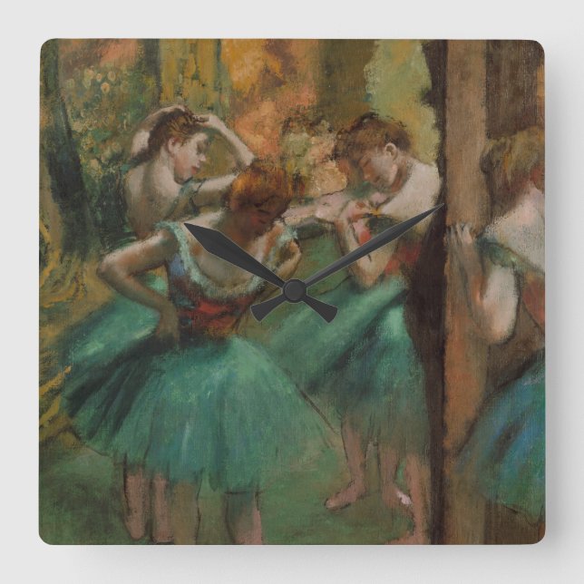 Relógio Quadrado Edgar Degas Dancers Pink e Green (Frente)