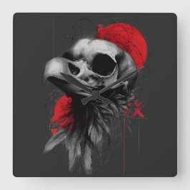 Relógio Quadrado Edgy Crow Skull Gothic Grunge Wall Clock