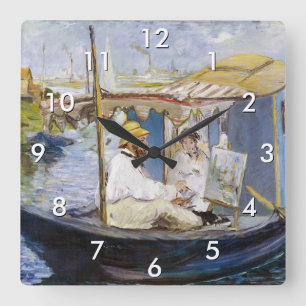 Relógio Quadrado Edouard Manet - Monet em seu barco estúdio