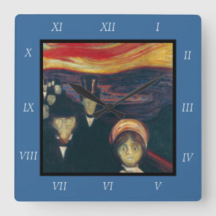 Relógio Quadrado Edvard Munch Classic Painting, Ansiedade (1894)