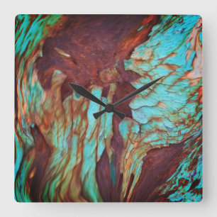 Relógio Quadrado Efeito de Tinta Metálica Rust Rústica Rústica. Art