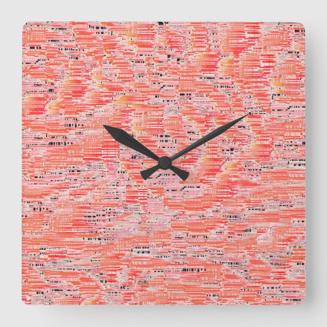 Relógio Quadrado Efeito mosaico estreito do salmão e do pêssego (Frente)