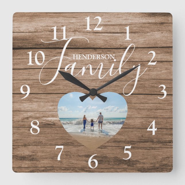 Relógio Quadrado Efeito Russo Personalizado Da Madeira | Foto cardí (Frente)