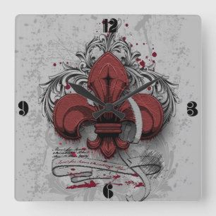 Relógio Quadrado Efeitos vermelhos do grunge do metal da flor de