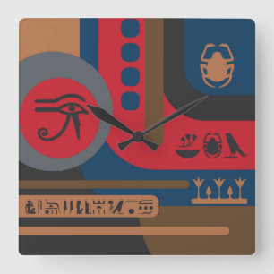Relógio Quadrado Egípcios Símbolos Art Deco Composição #5