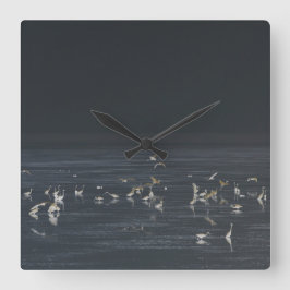 Relógio Quadrado Egrets No Oceano Azul Da Meia-Noite