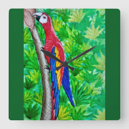 Relógio Quadrado Ei, tem uma arara escarlate naquela árvore!