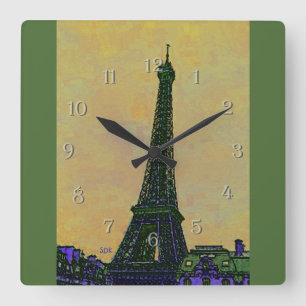 Relógio Quadrado Eiffel Tower Art