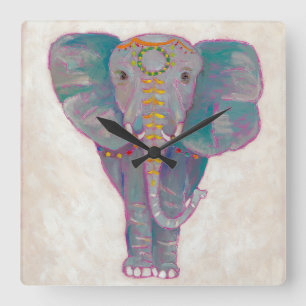 Relógio Quadrado Elefante Asiático Zen
