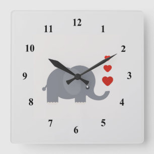 Relógio Quadrado Elefante bonito com amor lunático dos corações