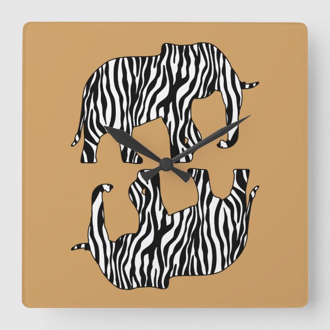 Relógio Quadrado Elefante com Zebra Stripes + suas ideias (Frente)