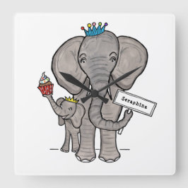 Relógio Quadrado Elefante e Bebê Cute Personalizados