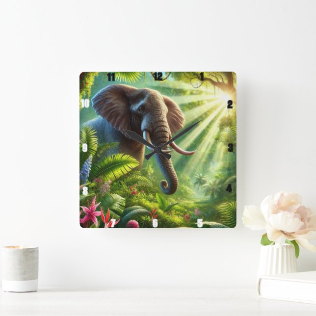 Relógio Quadrado Elefante Em Pé De Lush Jungle (Lar)