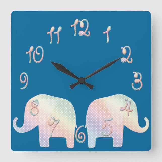 Relógio Quadrado elefante pastel (Frente)