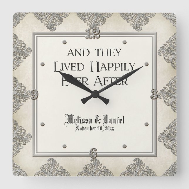 Relógio Quadrado Elegância 3 do traje de cerimónia - damasco de (Frente)