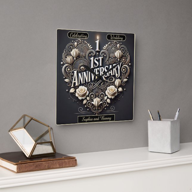 Relógio Quadrado Elegância em Forma de Coração para Inversários (Escritório)