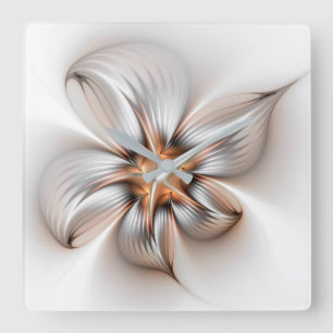 Relógio Quadrado Elegância Floral Arte Fractal Abstrata Moderna