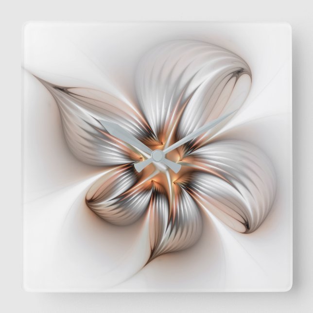 Relógio Quadrado Elegância Floral Moderna Abstrato de Arte Fractal (Frente)