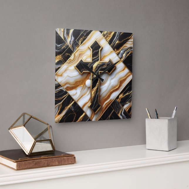 Relógio Quadrado Elegância Padrão monocromático cerâmico Toques dou (Escritório)