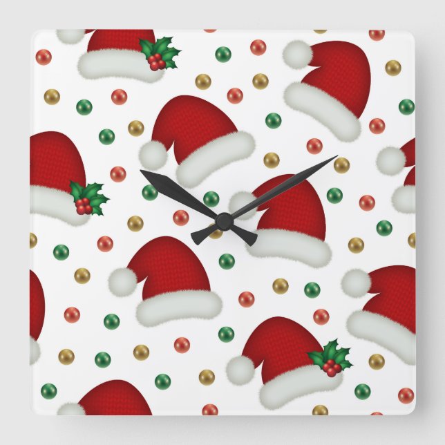 Relógio Quadrado Elegant Christmas Wall Clock – Festive Winter Time (Frente)