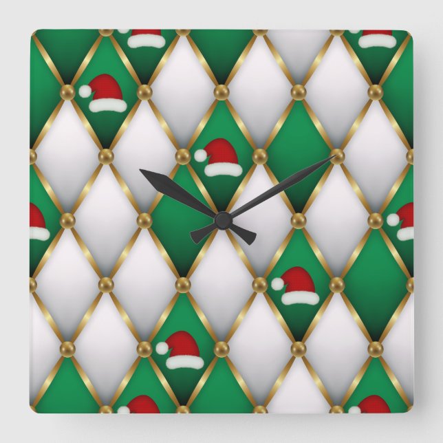 Relógio Quadrado Elegant Christmas Wall Clock – Festive Winter Time (Frente)