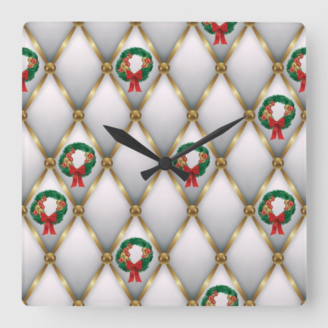 Relógio Quadrado Elegant Christmas Wall Clock – Festive Winter Time (Frente)