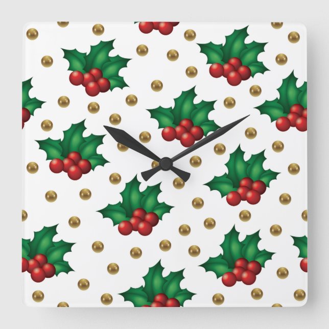 Relógio Quadrado Elegant Christmas Wall Clock – Festive Winter Time (Frente)