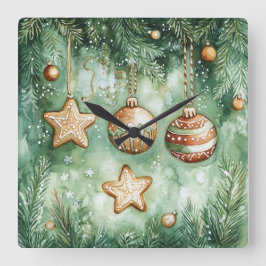 Relógio Quadrado Elegant Christmas Wall Clock – Festive Winter Time