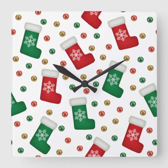 Relógio Quadrado Elegant Christmas Wall Clock – Festive Winter Time (Frente)