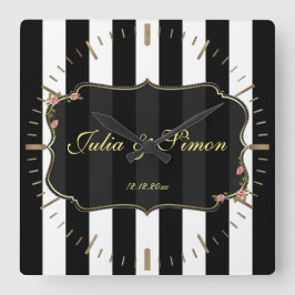 Relógio Quadrado Elegant Damask Golden Design Custom Monogram