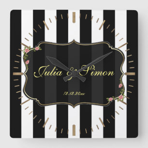 Relógio Quadrado Elegant Damask Golden Design Custom Monogram