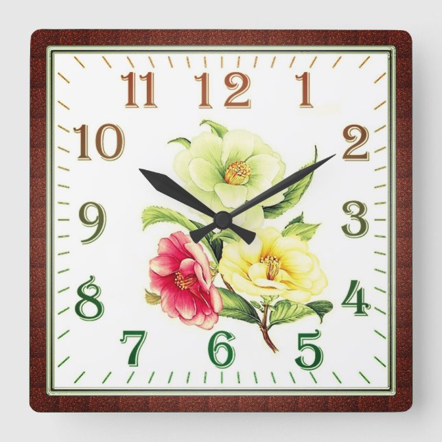 Relógio Quadrado Elegant Floral Square Acrylic Wall Clock (Frente)