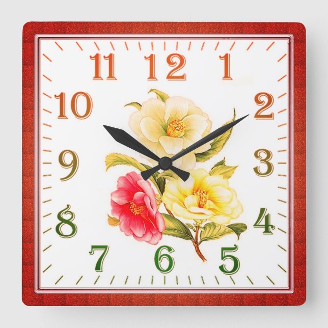 Relógio Quadrado Elegant Floral Square Acrylic Wall Clock (Frente)