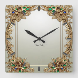 Relógio Quadrado Elegant Gold Ornate Wall Clock