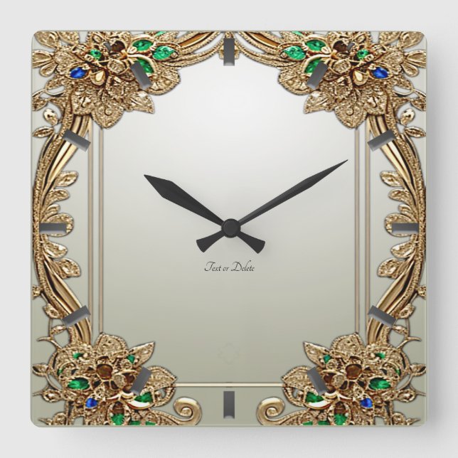 Relógio Quadrado Elegant Gold Ornate Wall Clock (Frente)