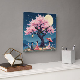 Relógio Quadrado Elegant Hanami Cherry Blossom Wall Clock