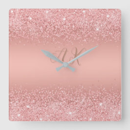 Relógio Quadrado Elegant Rose Gold Luxe Shimmer Monogram 