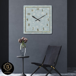 Relógio Quadrado Elegant Sage Green Floral Wall Clock - Home Gift