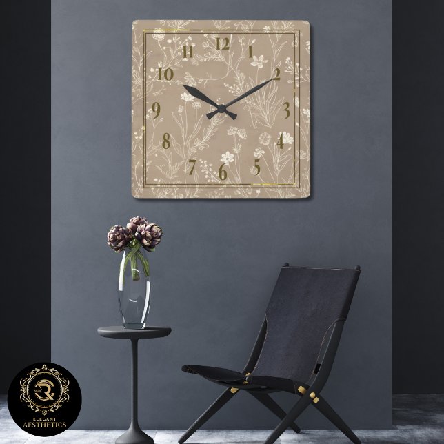 Relógio Quadrado Elegant Taupe Brown Botanicals Wall Clock (Criador carregado)